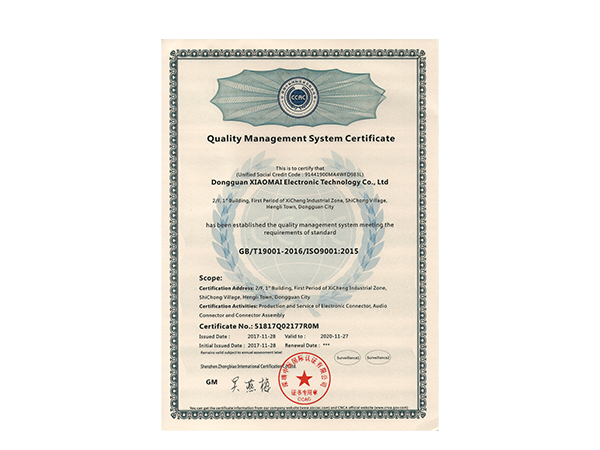 ISO9001 2015质量管理体系认证证书（英文）